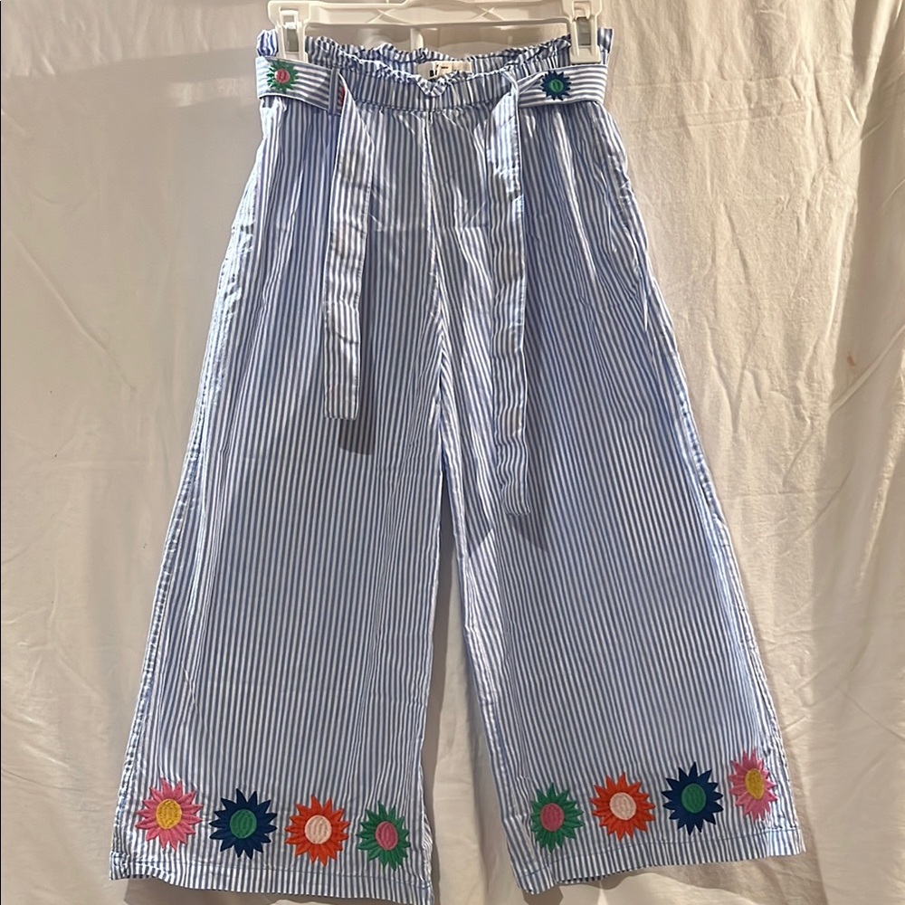 Striped Wide-Leg Pants with Floral Embroidery Mini Boden